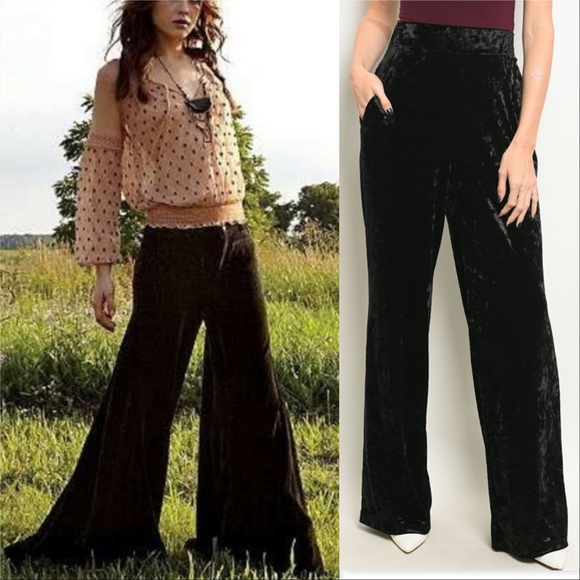 Pants - PANTS BLACK CRUSHED VELVET PANTS